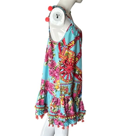 Antica Sartoria by Giacomo Cirque Baroque Blue Multi Pom Pom & Tassel Dress OS - Picture 9 of 12